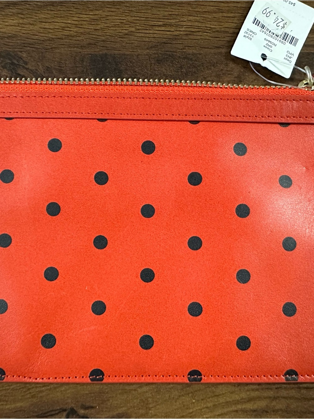 J. Crew Red Leather Clutch with Black Polka Dots NWT MSRP $45